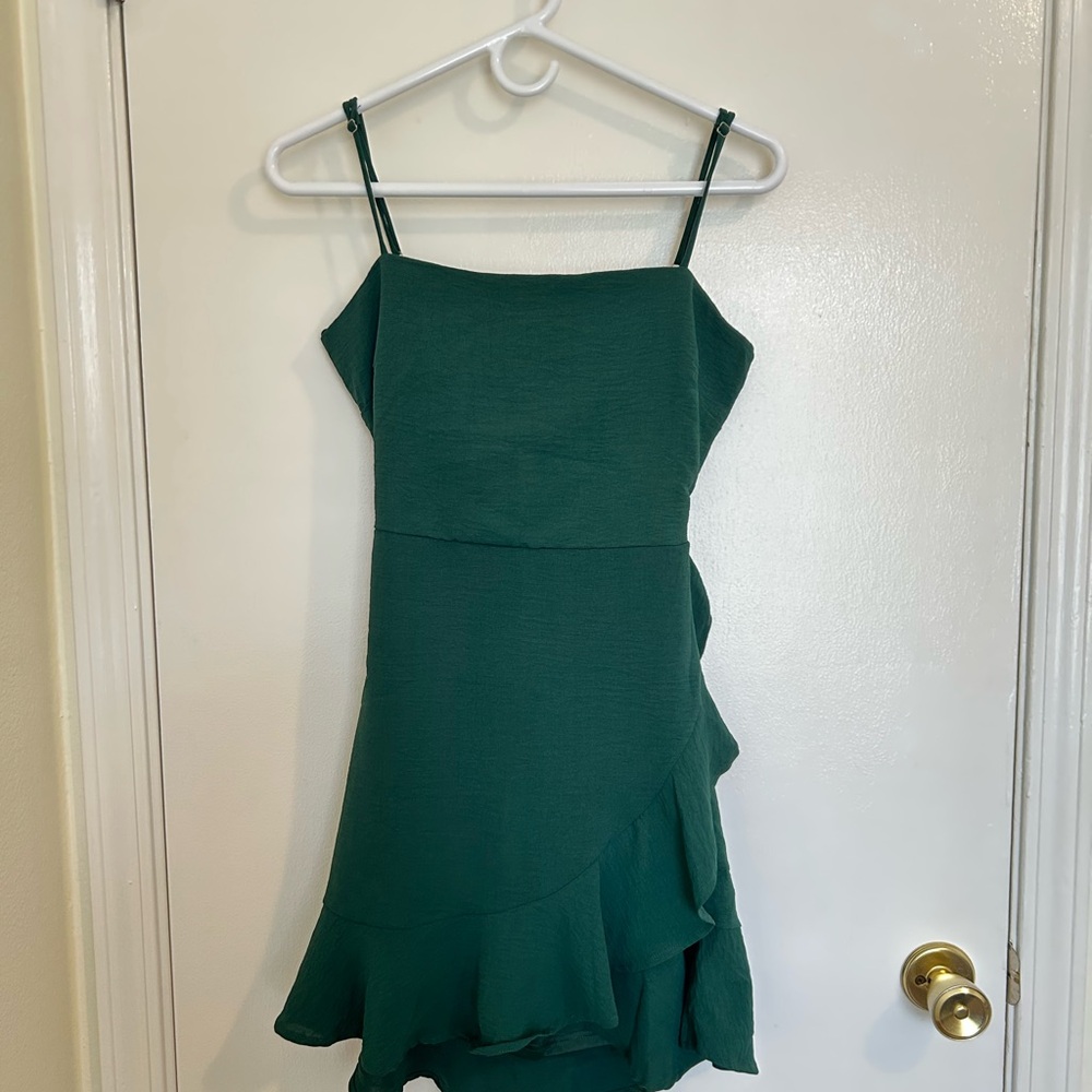 Lovely Day Emerald Green Spaghetti-Strap Ruffle Midi Dress